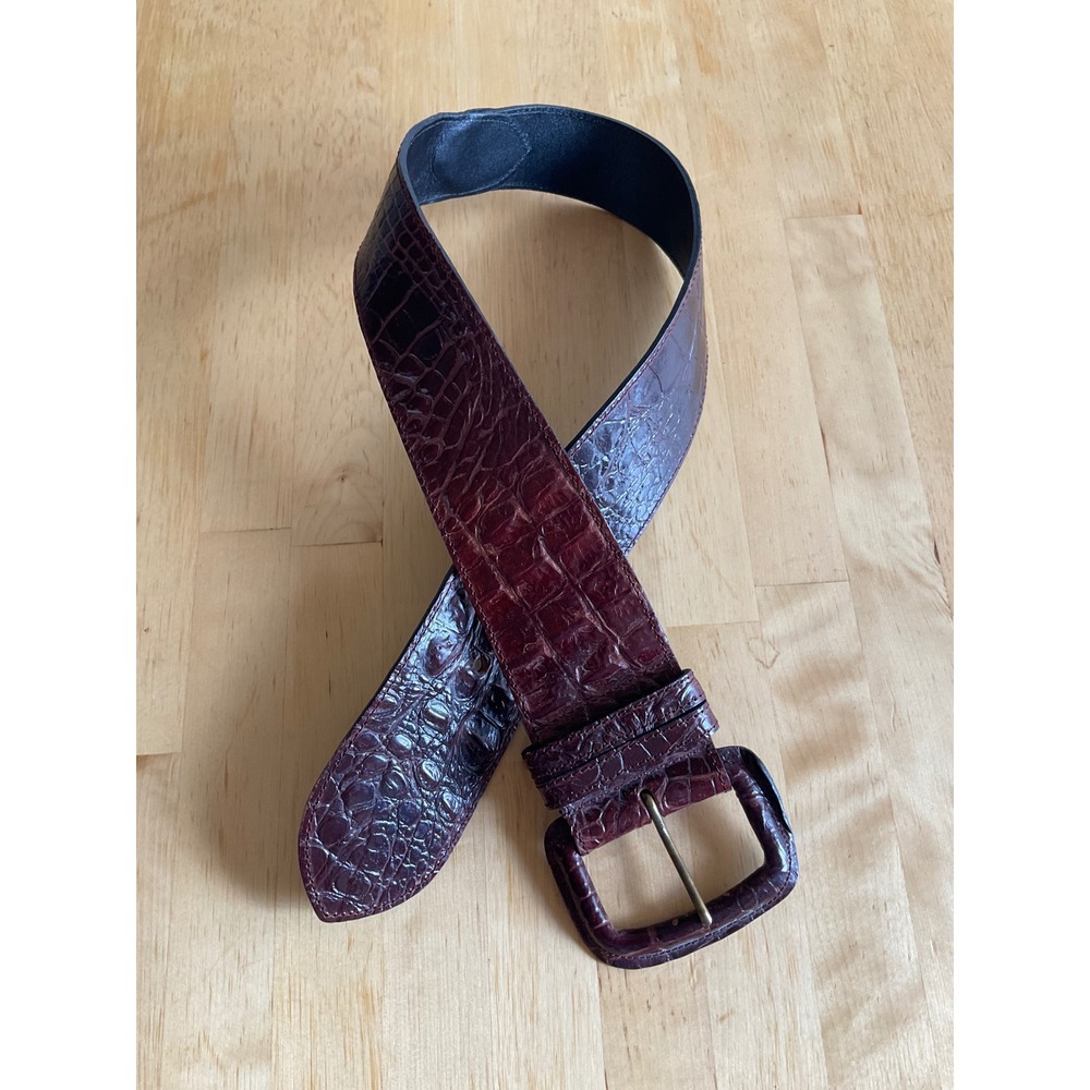 Joan & David Vintage Burgundy Croc Embossed Leather Wide Waist Belt Small